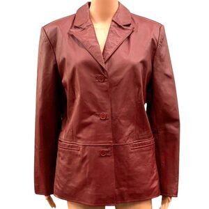 Vintage Clio Burgundy Leather Jacket - Size Medium